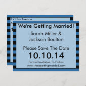 Moderne blauwe en zwarte streep slaat de datum op aankondigingskaart (Voorkant / Achterkant)