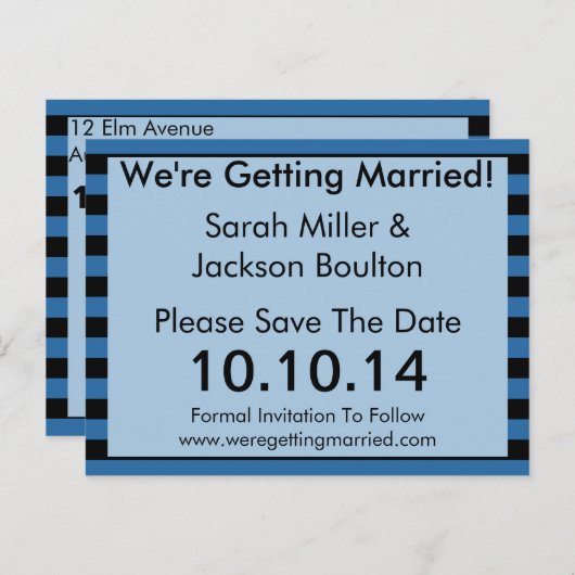 Moderne blauwe en zwarte streep slaat de datum op aankondigingskaart (Voorkant / Achterkant)