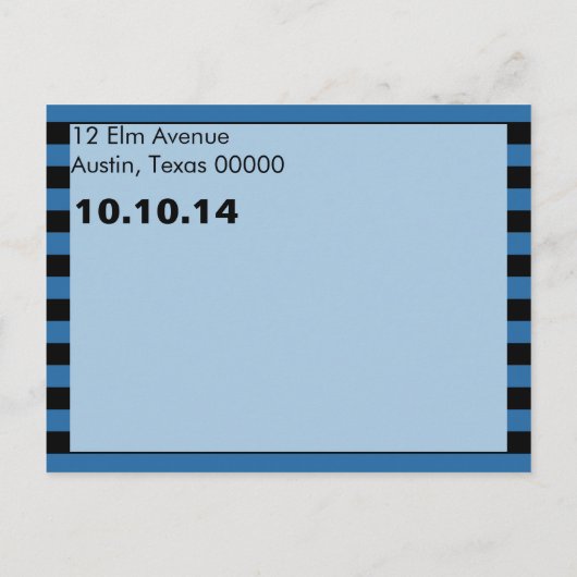Moderne blauwe en zwarte streep slaat de datum op aankondigingskaart (Achterkant)