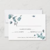 Moderne Blauwe Eucalyptus Huwelijk RSVP Kaartje (Voorkant)