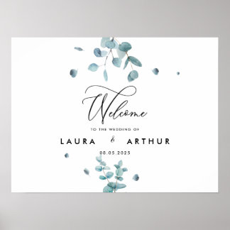 Moderne blauwe eucalyptus Wedding Poster/Signage Poster