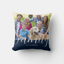 Moderne Blauwe Familie Fotonaam Kussen