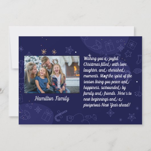 Moderne Blauwe Familie Kerstkaart (Achterkant)