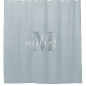 Moderne Blauwe Familienaam Monogram Douchegordijn (Voorkant)