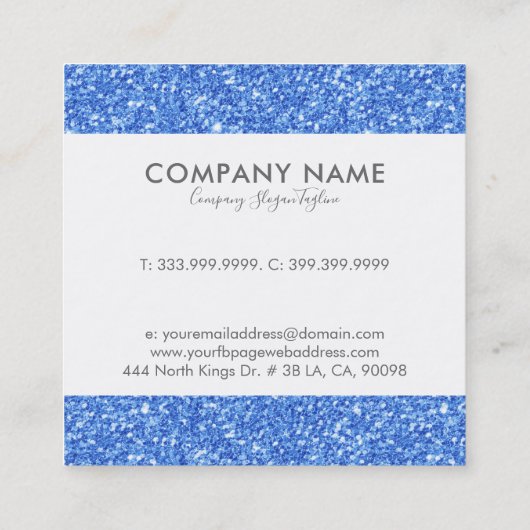 Moderne blauwe faux glitter achtergrond vierkante visitekaartje (Achterkant)