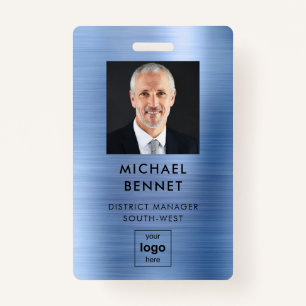 Moderne Blauwe Faux Metallic Corporate Foto ID Badge