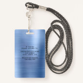 Moderne Blauwe Faux Metallic Corporate Foto ID Badge (Achterkant met draagriem)