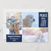 Moderne Blauwe Feestdagen Vrede Liefde Vreugde Fot Feestdagenkaart (Voorkant)