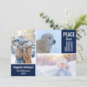 Moderne Blauwe Feestdagen Vrede Liefde Vreugde Fot Feestdagenkaart (Staand voorkant)