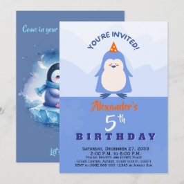 Moderne Blauwe Feestvierende Pinguïn Waterverf Kaart