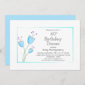 Moderne Blauwe Floral 60e verjaardag Dinner Party Kaart (Voorkant / Achterkant)