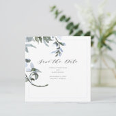Moderne blauwe Floral kalligrafie Sla de datumkaar Save The Date (Staand voorkant)