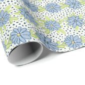 Moderne Blauwe Florale Lente Cadeaupapier (Rol Hoek)