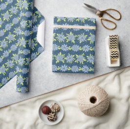 Moderne Blauwe Florale Lente Cadeaupapier