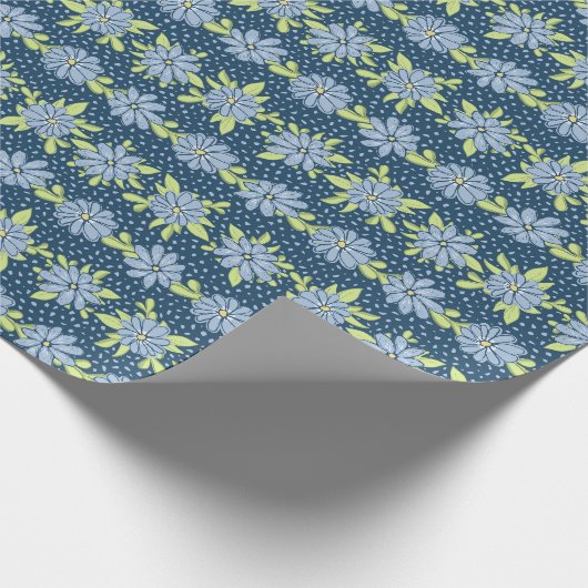 Moderne Blauwe Florale Lente Cadeaupapier (Hoek)