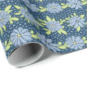 Moderne Blauwe Florale Lente Cadeaupapier (Rol Hoek)