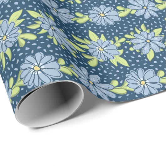 Moderne Blauwe Florale Lente Cadeaupapier (Rol Hoek)