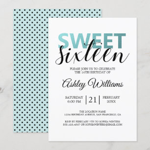 Moderne Blauwe Folie Elegante Sweet 16 Kaart