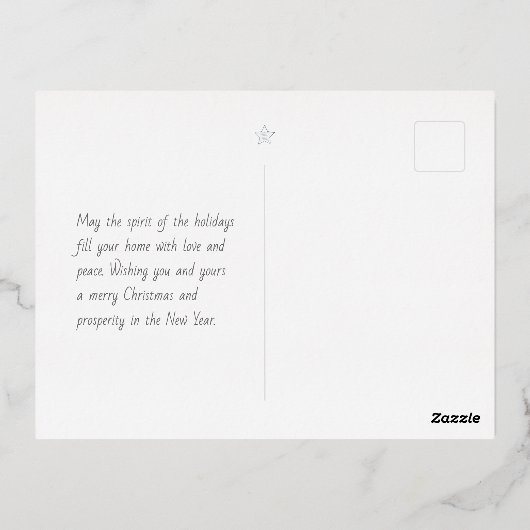 Moderne Blauwe Folie Sterren Vrolijke Kerstfoto Folie Feestdagen Briefkaart (Achterkant)