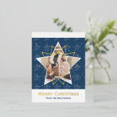 Moderne Blauwe Folie Sterren Vrolijke Kerstfoto Folie Feestdagen Briefkaart (Staand Voorkant)
