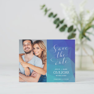 Moderne Blauwe Foto Budget Bruiloft Save the Date Aankondigingskaart