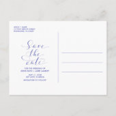 Moderne Blauwe Foto Budget Bruiloft Save the Date Aankondigingskaart (Achterkant)