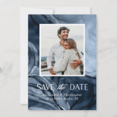 Moderne Blauwe Foto Flat Save The Date Kaart (Voorkant)