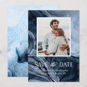 Moderne Blauwe Foto Flat Save The Date Kaart (Voorkant / Achterkant)