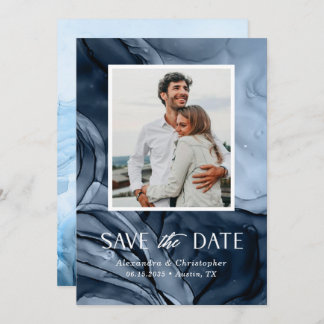Moderne Blauwe Foto Flat Save The Date Kaart