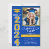 Moderne Blauwe Foto Graduation Party 2024 Uitnodig Kaart (Voorkant)