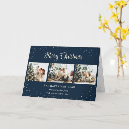 Moderne blauwe foto-inklage voor kerst kaart (Gele Bloem)