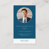 Moderne blauwe foto met je logo visitekaartje (Achterkant)