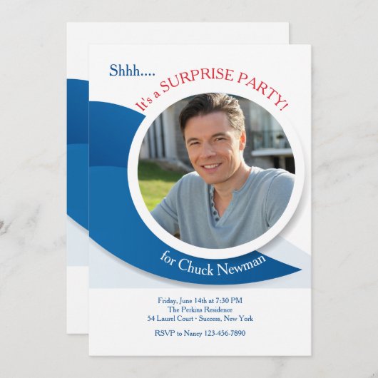 Moderne blauwe foto uitnodiging (Voorkant / Achterkant)