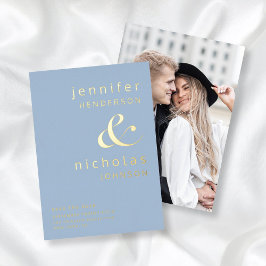 Moderne blauwe foto van Ampersand Powder Save the  Folie Uitnodiging