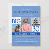 Moderne Blauwe Fotocollage 30e Verjaardag Uitnodig Kaart (Voorkant)