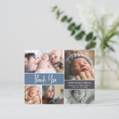 Moderne Blauwe Fotocollage Baby Shower Bedankkaart (Staand voorkant)