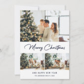 Moderne Blauwe Fotocollage Kerstmis Nieuwjaar Kaar Feestdagenkaart (Voorkant)