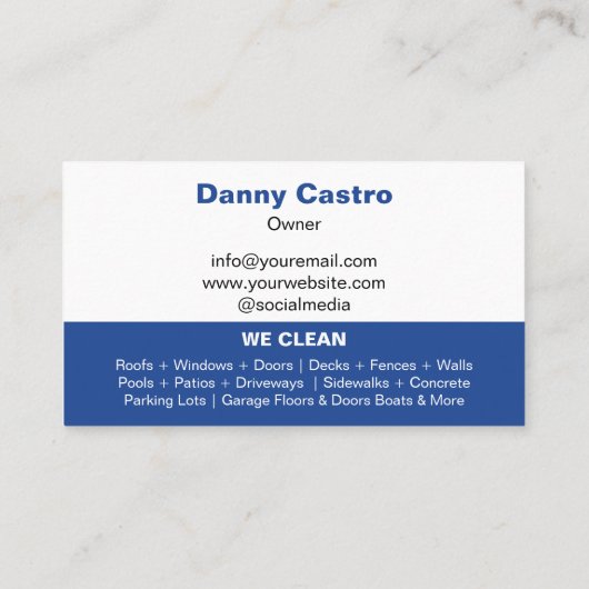 Moderne blauwe fotodruk wassen visitekaartje (Achterkant)