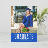 Moderne blauwe fotomeisjesGraduation Party Aankondiging (Staand voorkant)