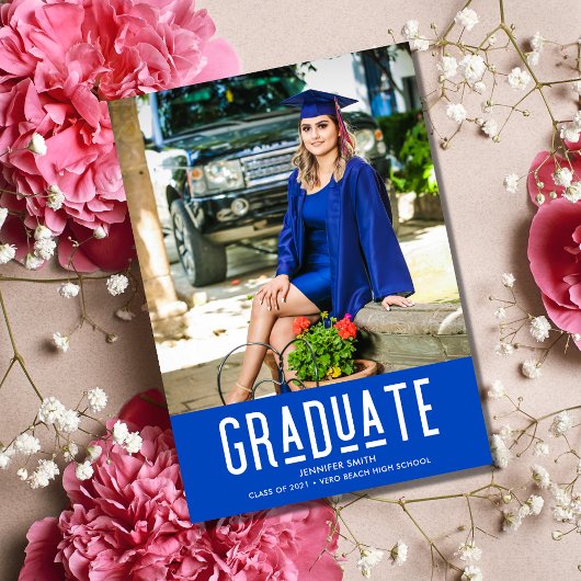 Moderne blauwe fotomeisjesGraduation Party Aankondiging