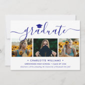 Moderne Blauwe Fotosamenstelling Script Afstuderen Aankondiging (Voorkant)