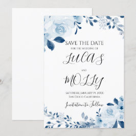 Moderne Blauwe Franse Bloemige Bruiloft Save The Date