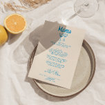 Moderne Blauwe Franse Stijl Hand Getrokken Retro B Menu<br><div class="desc">Een kleurrijke retro funky modern zwart-wit bruiloft diner menu. Die chique sjabloon ontwerp van romige melkachtige achtergrond en Marseille blauw met de hand geschreven typografie. Met Hand getrokken cocktailglazen. Perfect en passend bij de hele suite.</div>