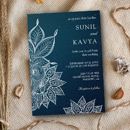 Moderne Blauwe Galaxy Henna Indiase Trouw Uitnodig Kaart