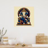 Moderne Blauwe Ganesha Vector Illustratie Godheid Poster (Keuken)