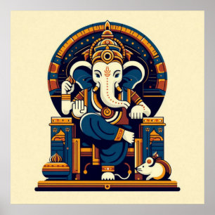Moderne Blauwe Ganesha Vector Illustratie Godheid  Poster