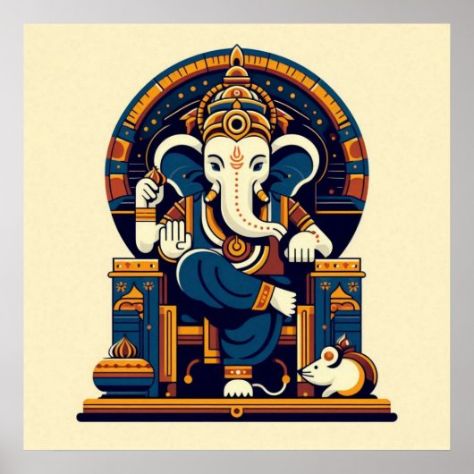 Moderne Blauwe Ganesha Vector Illustratie Godheid Poster (Voorkant)