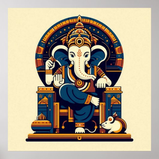Moderne Blauwe Ganesha Vector Illustratie Godheid  Poster (Voorkant)