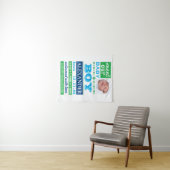 Moderne blauwe geboorteaankondiging voor babyjonge wandkleed (In Situ (horizontaal))