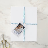 Moderne blauwe gegolfde lijst vakantiefoto cadeaulabel (Met Touw)